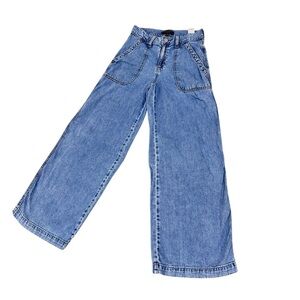 Banana Republic Light Blue wide leg high waisted patch front pocket jeans sz 26